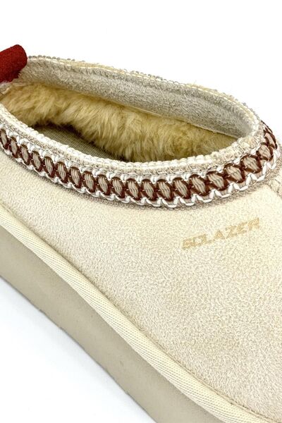 SOLAZER Papuci de interior din shearling bej - vârf rotund, talpă groasă 038