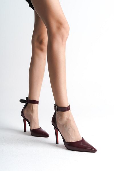 Ayakkabı Ateşi Burgundy Patent Leather Pointed Toe Women's Stiletto Shoes