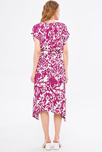 armonika Dámské fialové šaty se vzorem na gumu v pase ARM-22Y001044