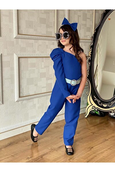 Bebeğimin Dolabında Kız Çocuk Dokuma Mavi Tulum