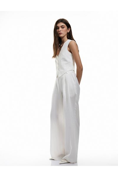 Koton Elastic Waist Pocket Pleat Detailed High Waist Palazzo Pants