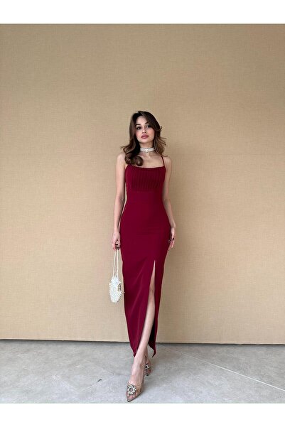 Mooi Butik SONYA Maxi Elbise 8770 - Bordo