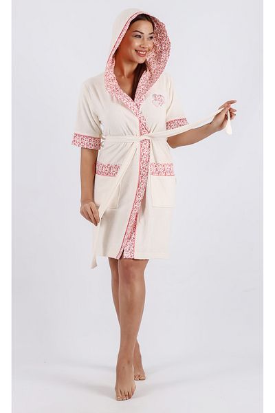 Nuşa Heart Embroidered Floral Bamboo Cotton Dressing Gown