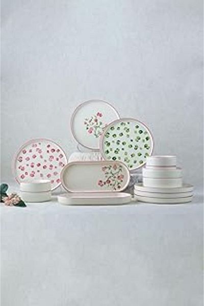 Kevin Seramik 14-Piece 6-Person Berthe Floral Designed Stackable Breakfast Set & Breakfast Set