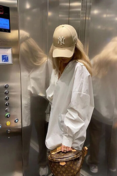 OX-RA Unisex Bej Renk Bej Nakış NY Nakışlı Beyboz Şapka