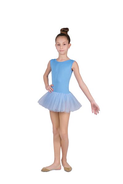 LULLY KİDS Baby Blue - Costum de baie pentru balet și gimnastică pentru fete, fără mâneci, model U, cu fustă tutu