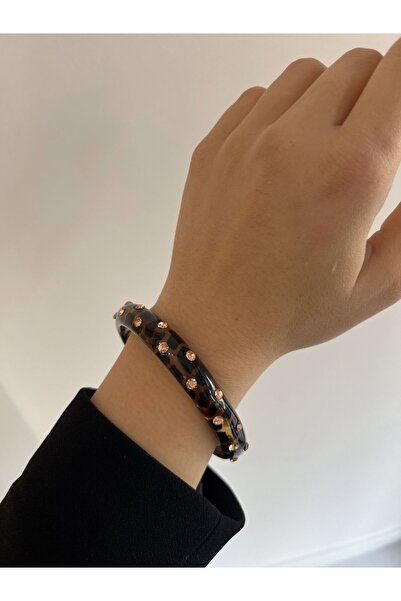 CEY ACCESSORY LEOPAR DESENLİ TAŞLI AKRİLİK BİLEKLİK