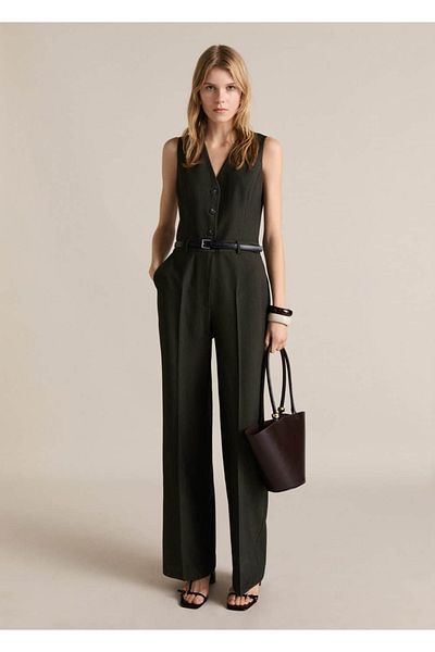 MANGO Woman Striped Jumpsuit with Belt