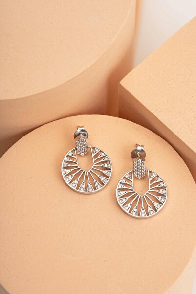 Sümer Telkari Güneş Işığı Tasarım Rodyumlu Gümüş Küpe 7192