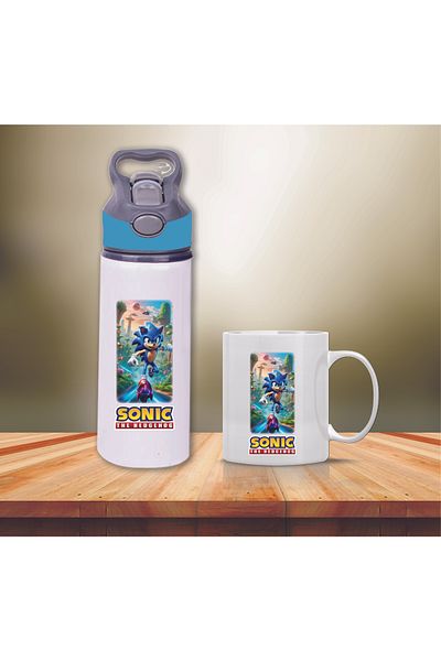 DKDZ SHOP Sonic Printed Metal Water Bottle with Straw and Mug Cup-007