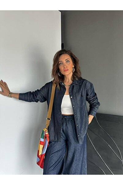 Zerrincan Giyim Lacivert Cep Detaylı Denim Gömlek