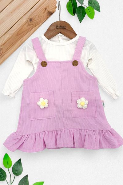 Egelite Baby Girl's Seasonal Chamomile Accessorial Salopet 3-6-9-12-18 Months Dress and Inner Bad