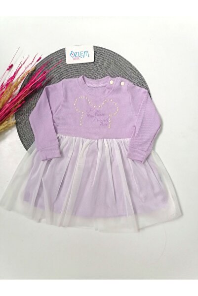 ÖZLEM BEBE Etekleri Tül Lila Bebek Elbisesi-12-18 Ay