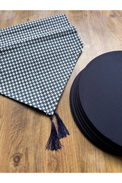 HALFART Lacivert Kazayağı Duck Keten Runner ve 6'lı Lacivert Supla Seti