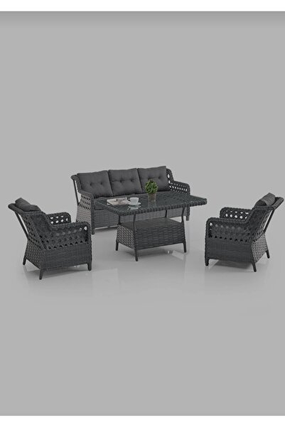 Muteks Akasya Gri Üçlü Rattan Bahçe Takımı masalı