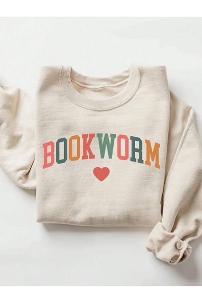 PALPİTO Φούτερ Unisex Beige Bookworm με στάμπα με λαιμόκοψη
