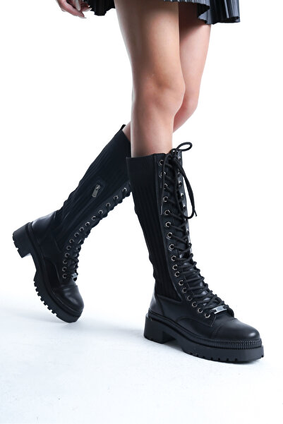 Adımla Cizme de damă Amaya, tricotaj negru elastic, potrivite pentru gambe groase