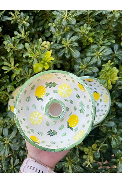 Lights Of Candle Limon Desenli El Çizimi El Boyaması Şamdan Mumluk/Tütsülük