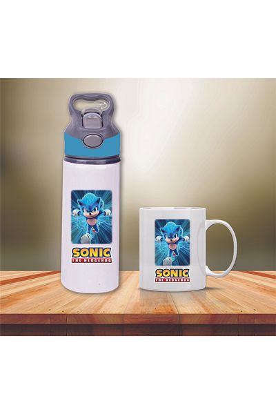 DKDZ SHOP Sonic Printed Metal Water Bottle with Straw and Mug Cup-006