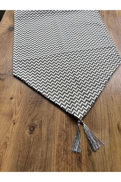 HALFART Γκρι ζιγκ-ζαγκ μοτίβο Runner και σετ Supla 6 τεμαχίων |   40x140 εκ |   Αδιάβροχο πάσο που δεν βρίσκεται