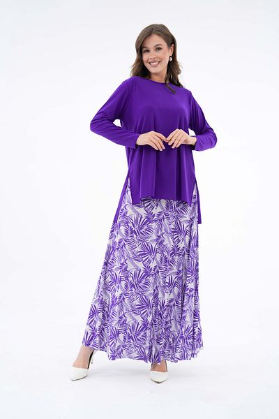 NİSUM MODA Palm Patterned Sandy Skirt Suit