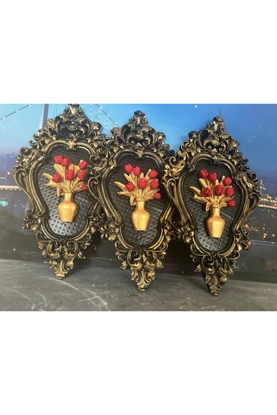 busraconcept Pictură decorativă de perete neagră din 3 piese 42cm