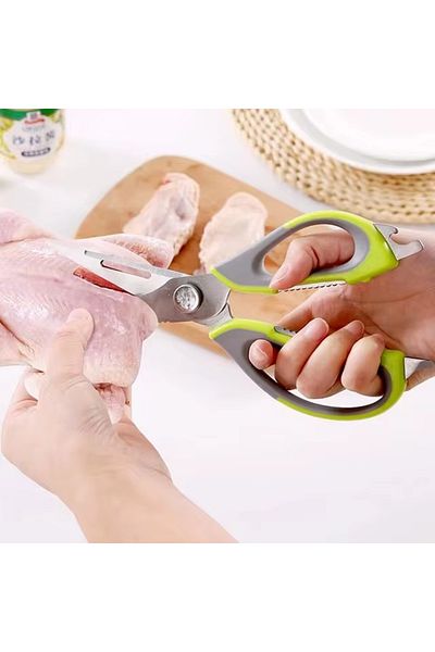 Generic Multipurpose Kitchen Scissors with Case - Green Grey: Chicken Scissors, Meat Scissors