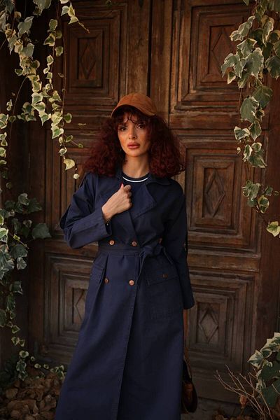 Magazin Epaulette Shoulder Detail Double Breasted Neckline Belted Denim Long Gabardine Trench Coat