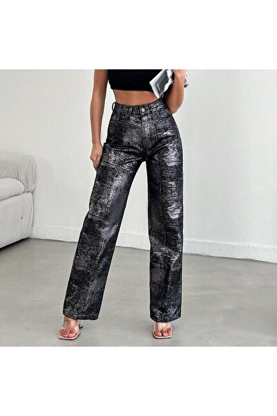 BESTFULL Siyah beyaz varaklı Palazzo kadın pantolon yeni model