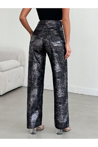 BESTFULL Siyah beyaz varaklı Palazzo kadın pantolon yeni model