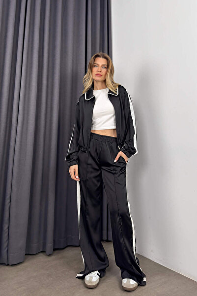 Sue Store Siyah Beyaz Dantel Detaylı Tasarım Eşofman Takımı