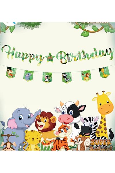 Deniz Party Store Safari Happy Birthday Καλλιγραφία Σετ σημαιών 2 τεμαχίων