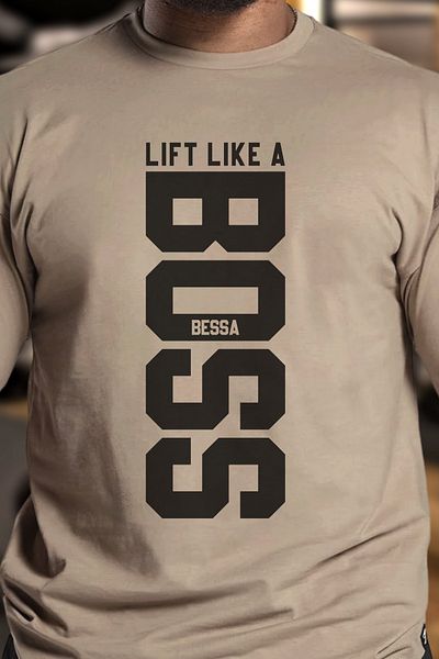 BESSA Ανδρικό μπλουζάκι Lift Like Printed Beige Oversize Crew Neck Cotton Athlete