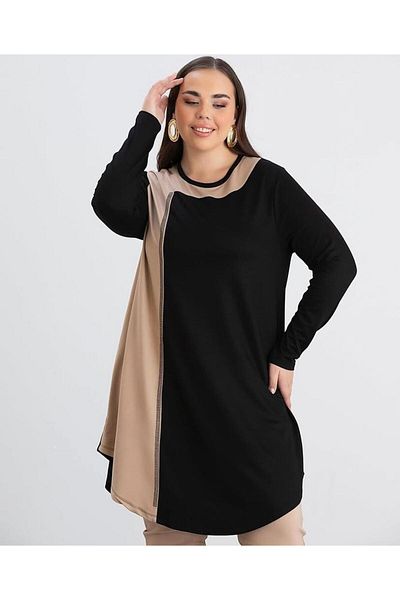 wearon tekstil Gift Stone Detail Bell Model Two Color Milk Brown Black Tunic