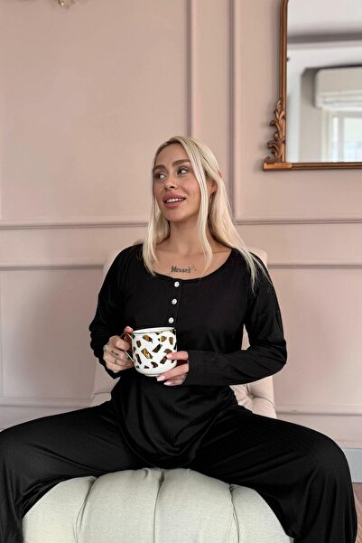 Pijamaevi Women's Black Dublin Long Sleeve Placket Pajamas Set