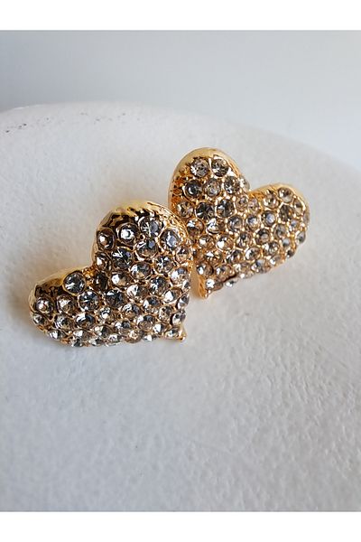 BHR AKSESUAR Gold Zircon Stone Heart Earrings