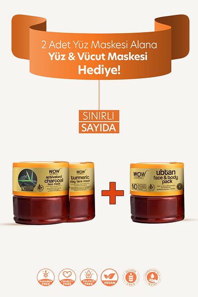 WOW Skin Science Turmeric 200X3 ml Ubtan Whole Body Clay Mask - Set of 3 with Gift