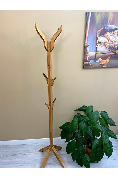 handwood Ayaklı Askılık ÖZEL TASARIM Lale Desenli Ahşap Portmanto Askılık 8 A...