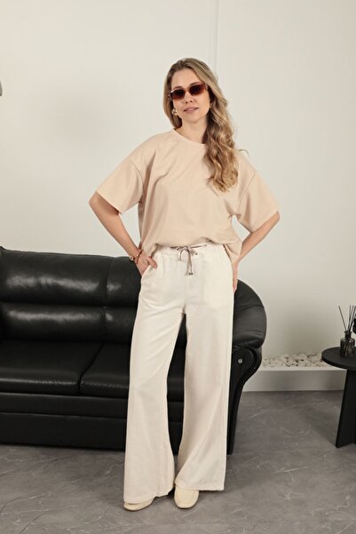 Lukas Gıronda Crew Neck Oversize Two Thread T-Shirt-Beige