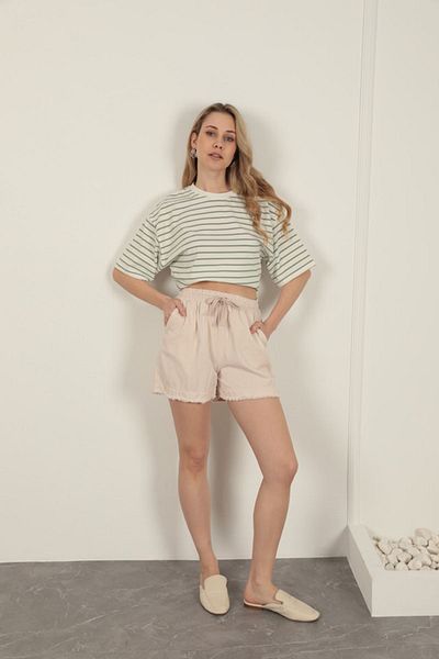 Moka Shopin Fabric Tassel Women Shorts-Stone Mokashop