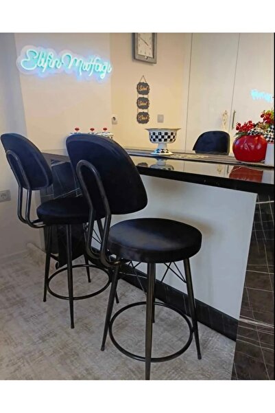 The SANDALYE SHOP Yeni Dolce Bar Sandalyesi Siyah Babyface Kumaş.65 cm oturum yüksekliği