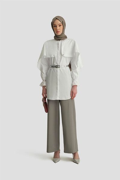 Armine White Cotton Tunic - Cloak Detail, 25Y4606