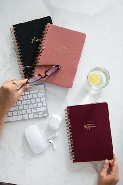 STOREMAX Sellbuystore A5 Spiral Hard Cover Linen Dotted Undated Notepad Burgundy 1053513