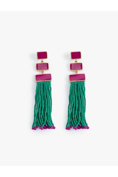 Koton Geometric Earrings Large Size Beaded Dangle Multicolored - Koton X Meli...