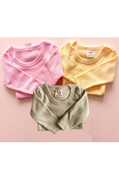 BABYİBO Baby Girl Newborn 3 Pieces 100% Cotton Long Sleeve Snap Body Bodysuit