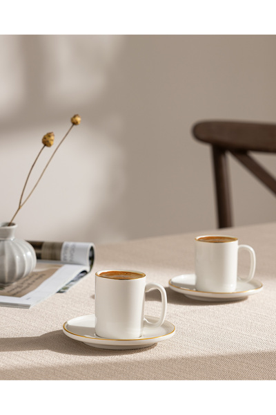 Madame Coco Lumora 12-Piece Coffee Cup Set for 6 People - White/Gold - 100 ml