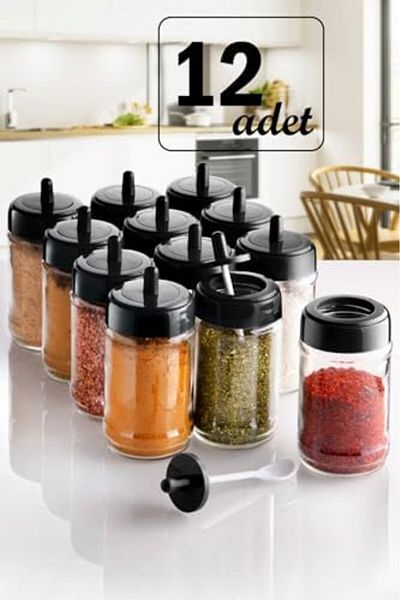 STOREMAX Lvnmblya 12 Pieces of Lids with Labels Seasoning Set with Self-Spoon Long Shop Deesing 224120