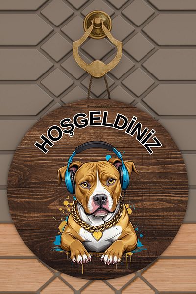 Rugmood Μοντέρνο Στολίδι Πόρτας Ξύλινο Δάπεδο Pitbull Στολίδι Εξωτερικής Πόρτας με Ακουστικά