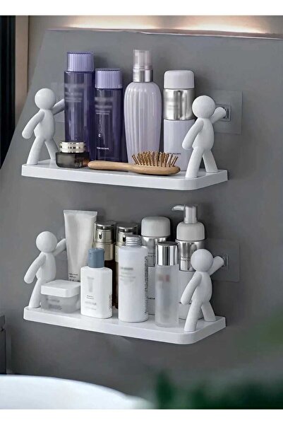 duraçın İnsan Figürlü Kapaksız Kendinden Yapışkanlı Craft Banyo Rafı Baharatlık Rafı Organizer (1 Adet)