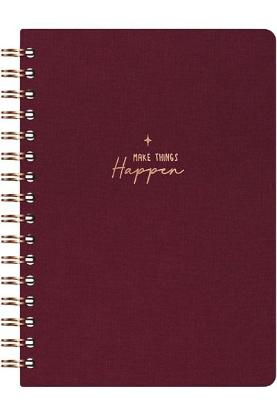 STOREMAX Sellbuystore A5 Spiral Hard Cover Linen Dotted Undated Notepad Burgundy 1053513